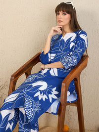 Indo Era Floral Printed Notch Neck Straight Kurta With Trousers