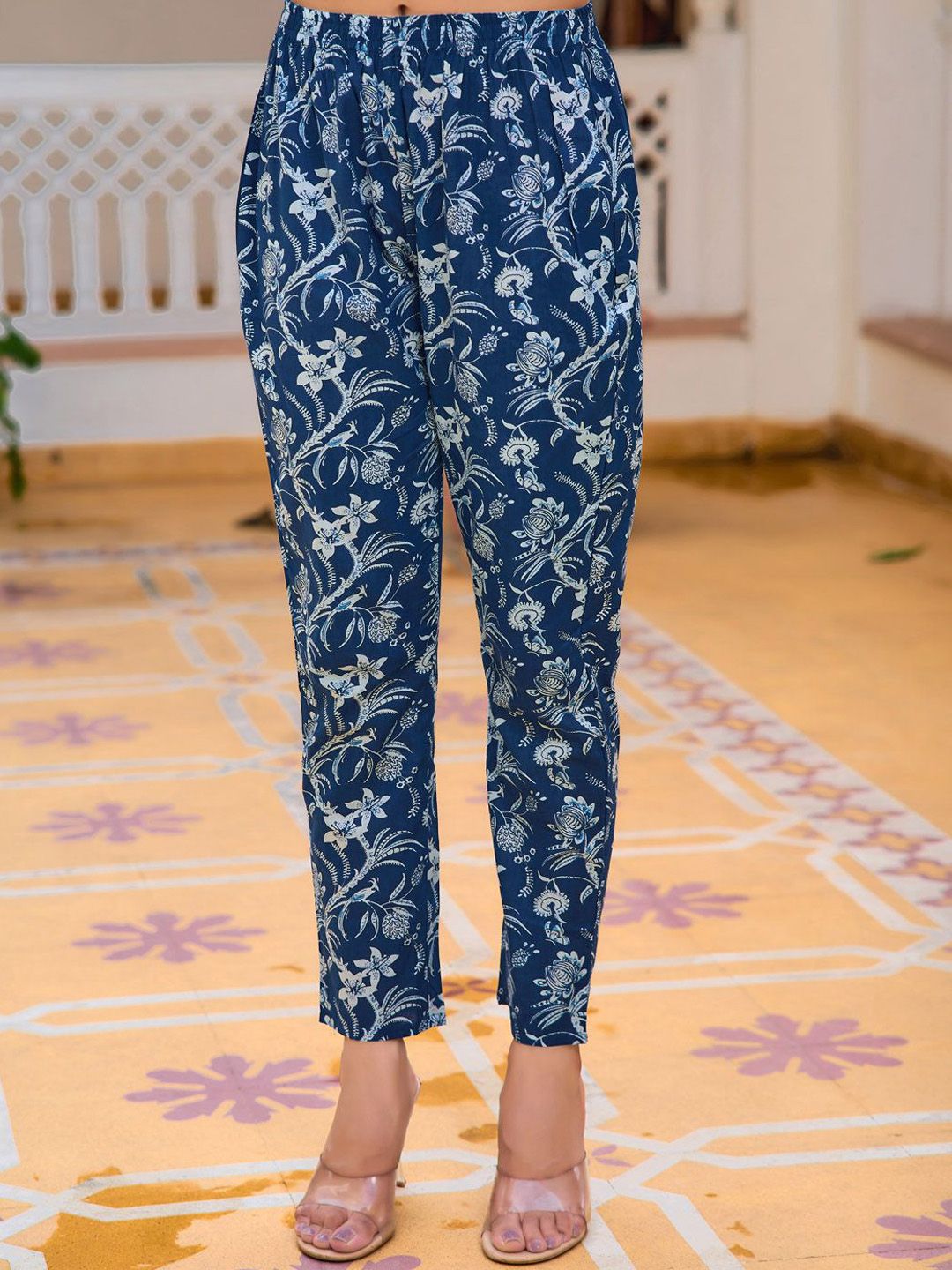 KALINI Floral Printed Straight Pure Cotton Kurta with Trousers & Dupatta