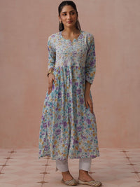 Pakaian Maxi A-Line Cetak Bunga Rumah Chikankari