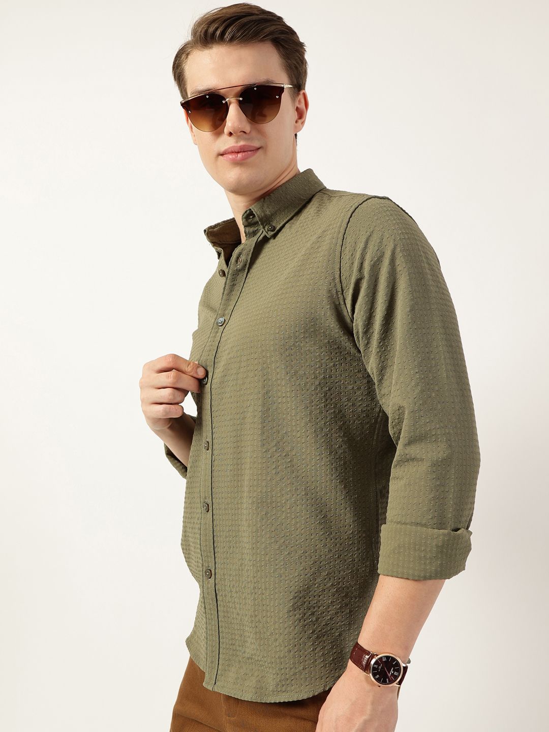 Thomas Scott Men Smart Button-Down Collar Textured Slim Fit Casual Shirt