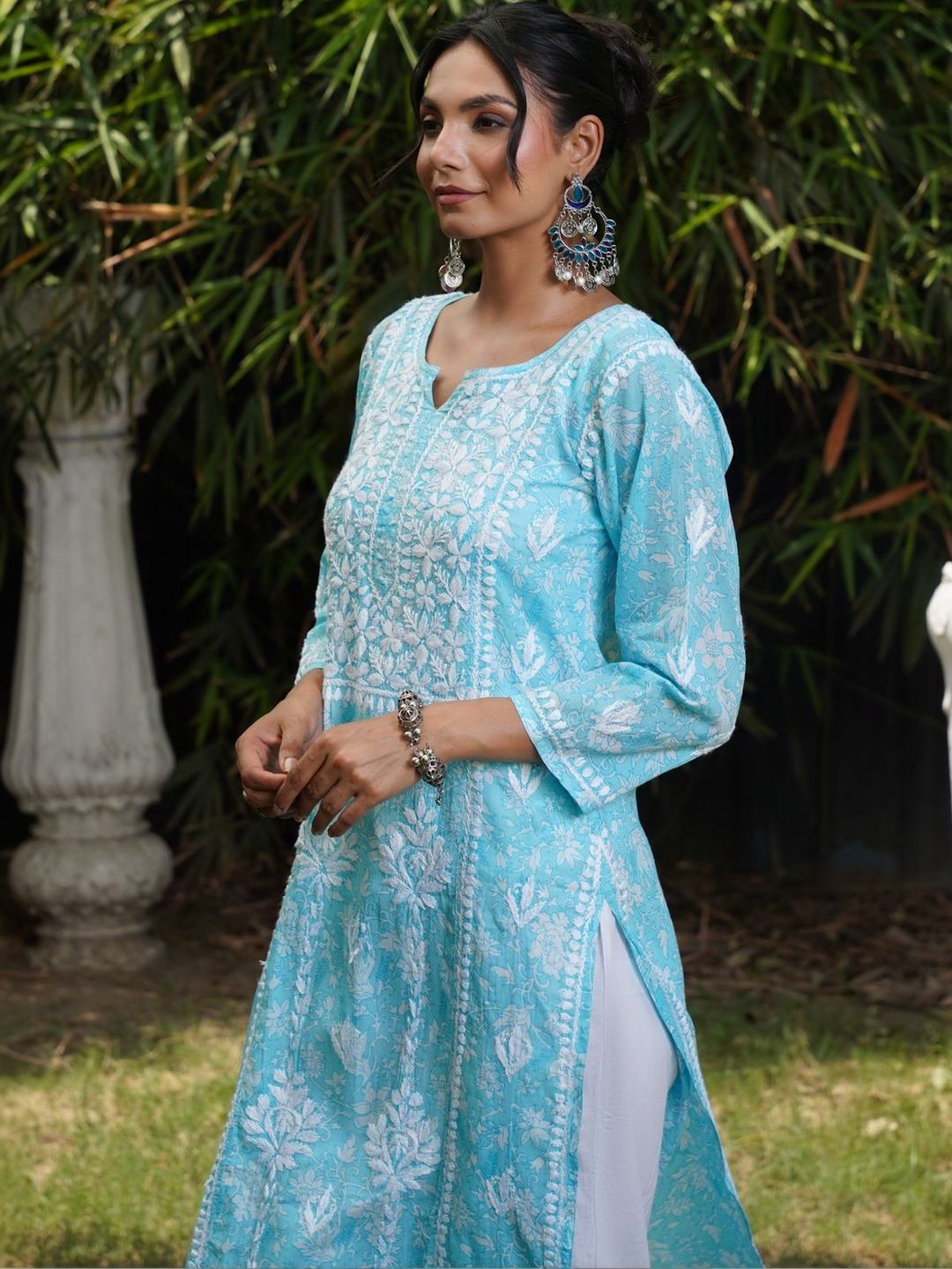 Rumah Chikankari Wanita Sulam Chikankari Cetakan Indie Kurta