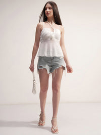 ESPYR By Tokyo Talkies Halter Neck Self Design Peplum Top