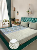 KLOTTHE Olive Green Geometric 400 TC Cadar Katil King dengan 2 Sarung Bantal