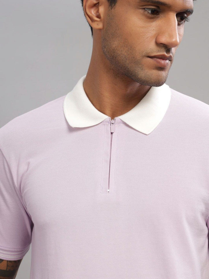 ADRO Men Solid Polo Collar Cotton T-Shirt