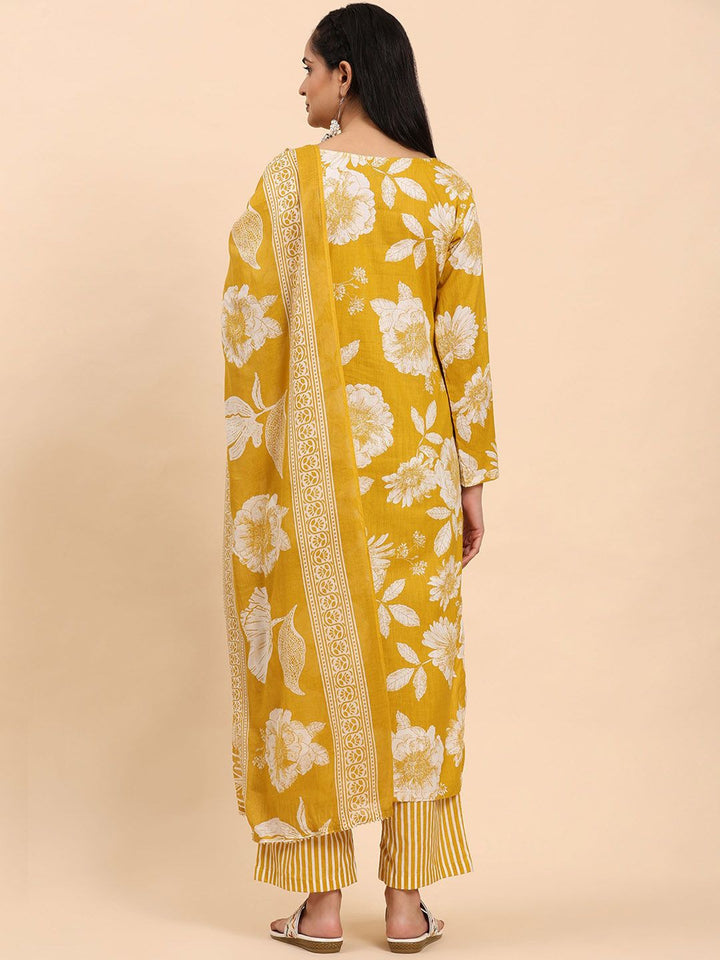 Mamicha Wanita Bercetak Kurta Kapas Tulen Biasa dengan Palazzos & Dengan Dupatta