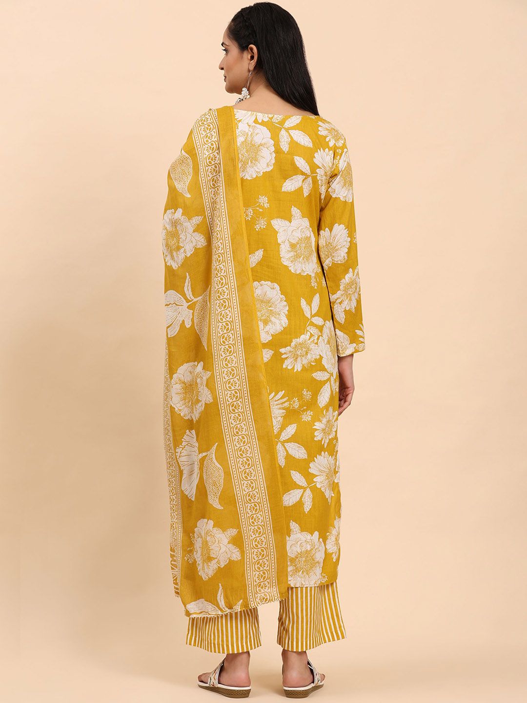 Mamicha Wanita Bercetak Kurta Kapas Tulen Biasa dengan Palazzos & Dengan Dupatta