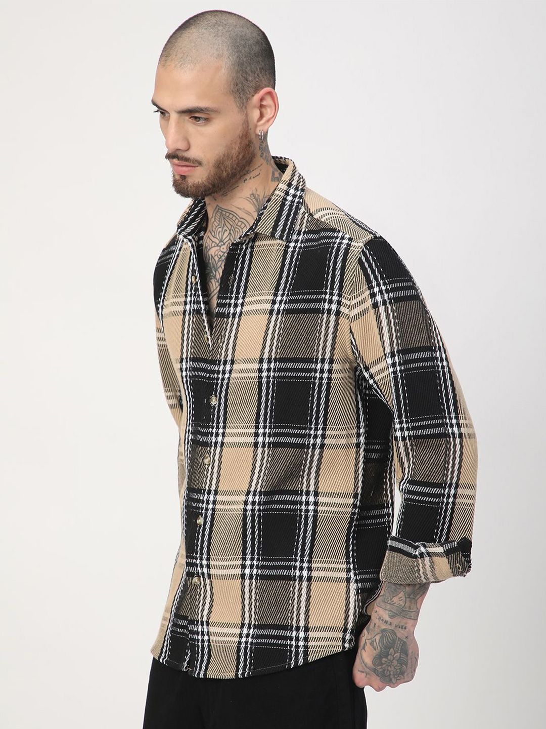 VASTRADO Men Classic Fit Spread Collar Tartan Checked Cotton Casual Shirt