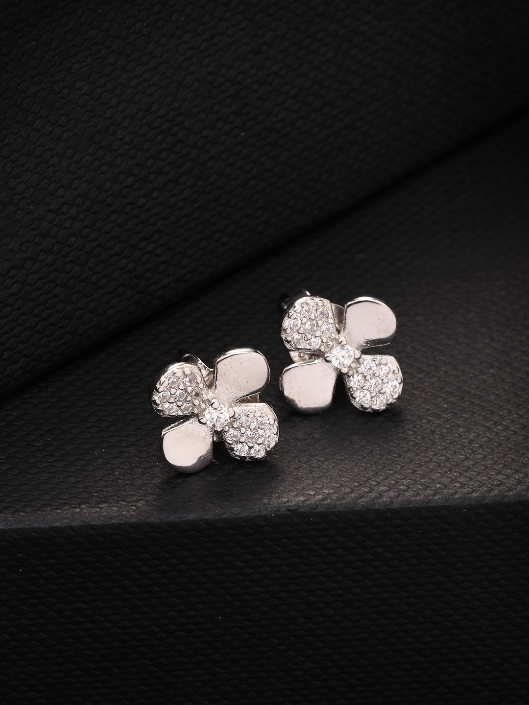 PANASH 925 Sterling Perak Bersalut Rhodium Zirkonia Kubik Bunga Stud