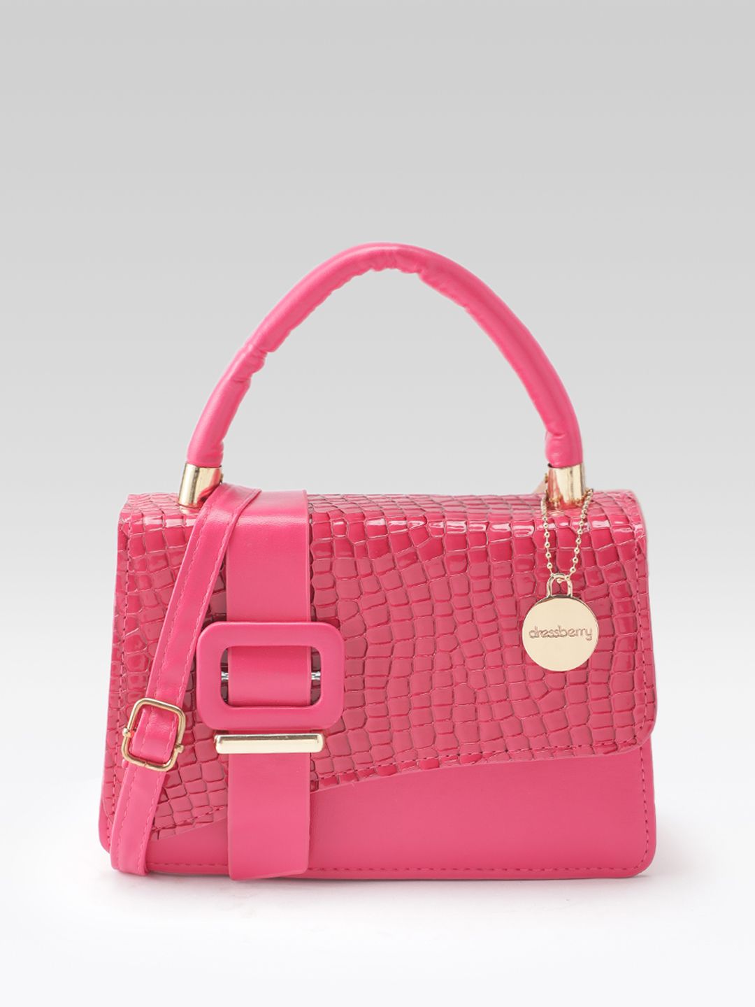 DressBerry Croc Textured Structured Satchel Bag