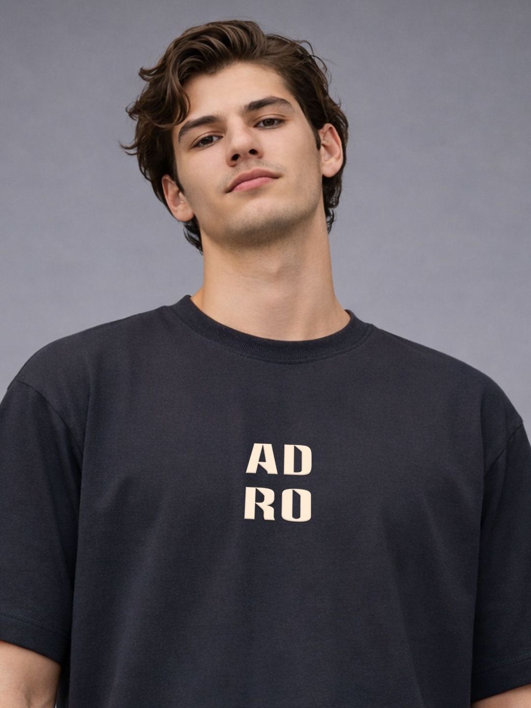 ADRO Graphic Printed Drop-Shoulder Sleeves Cotton T-shirt