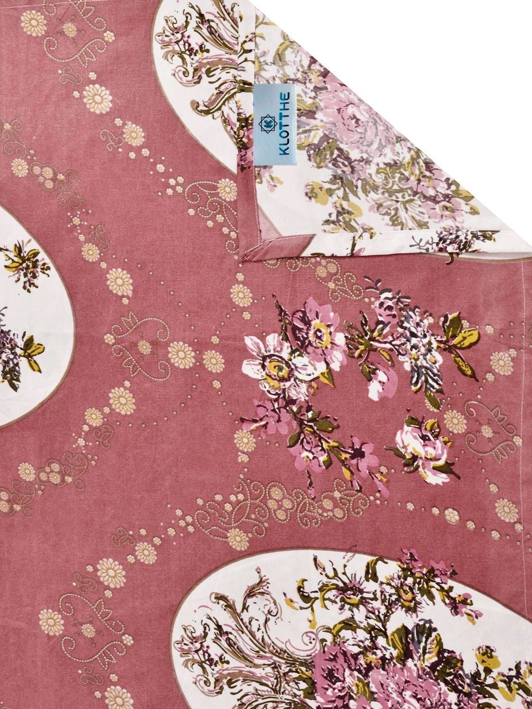 KLOTTHE Rust & Pink Floral 300 TC King Bedsheet with 2 Pillow Covers