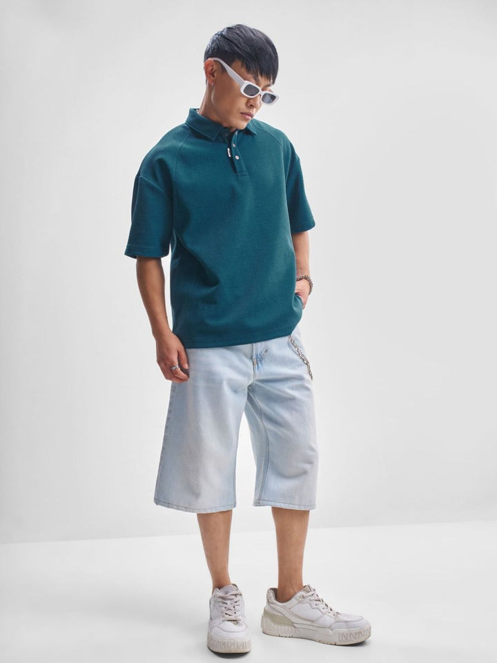 Highlander Polo Collar Drop-Shoulder Lengan T-Shirt Besar