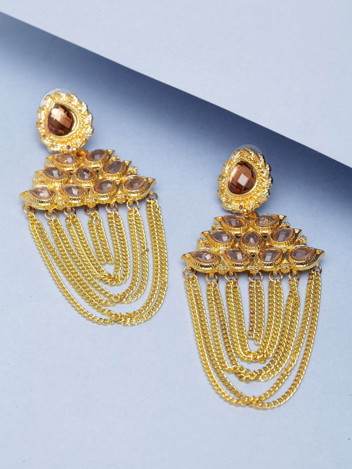 Anouk Gold-Plated Cubic Zirconia Studded Contemporary Drop Earrings