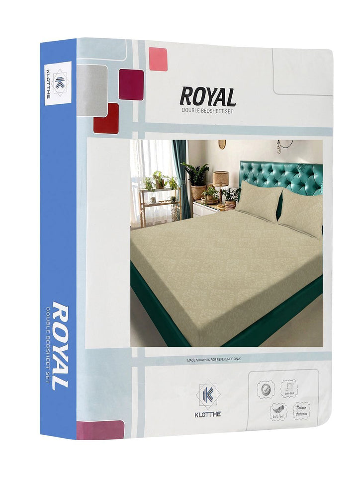 KLOTTHE Beige Floral Timbul 300 TC Cadar Katil King Dengan 2 Sarung Bantal- 2.5 m x 2.25 m