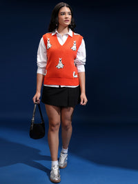Tokyo Talkies Women Self Design V-neck Sleeveless Sweater Vest
