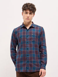 THE BEAR HOUSE Men Spread Collar Tartan Checked Cotton Slim Fit Shirt