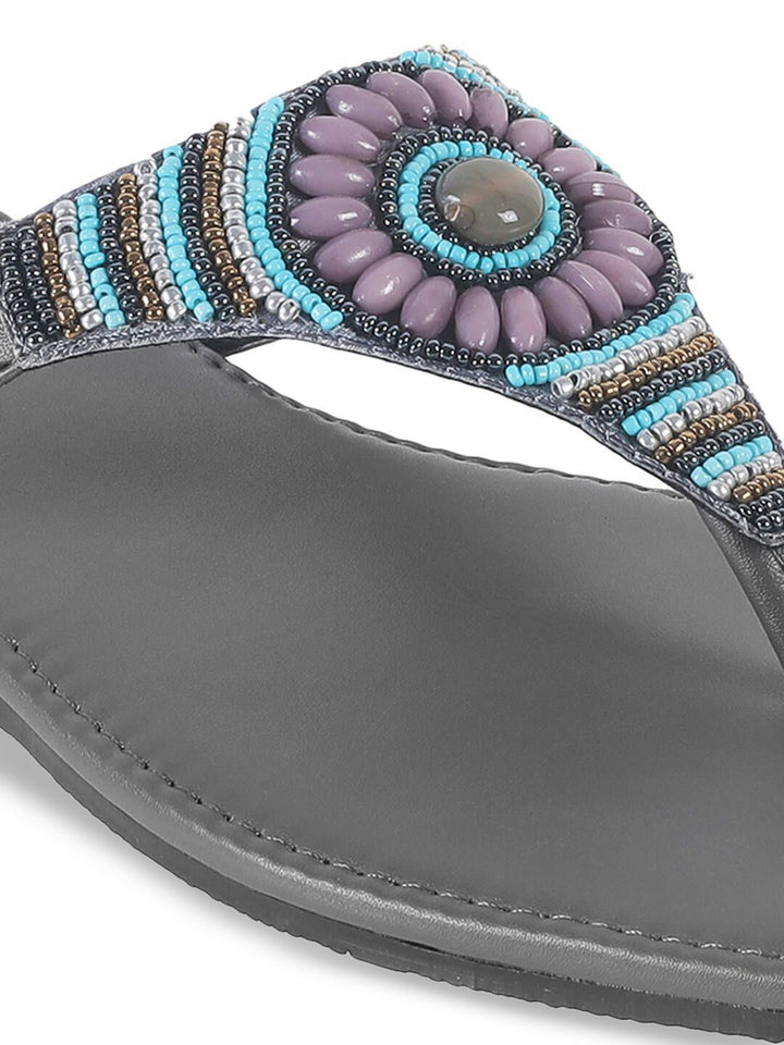 Mochi Women Embellished T-Strap Flats