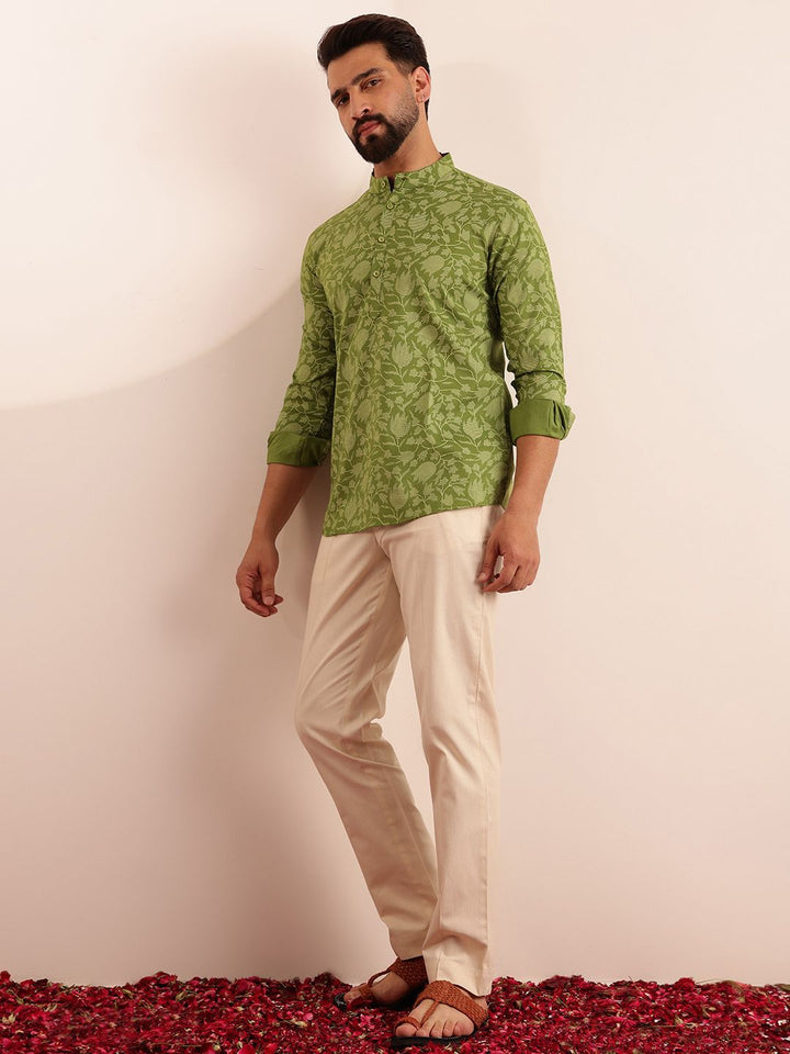 Anouk Floral Printed Mandarin Collar Short Kurta