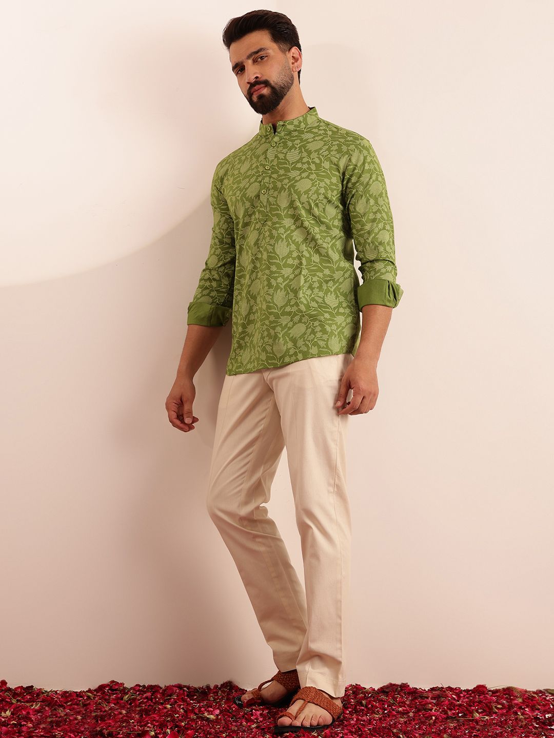 Anouk Floral Printed Mandarin Collar Short Kurta