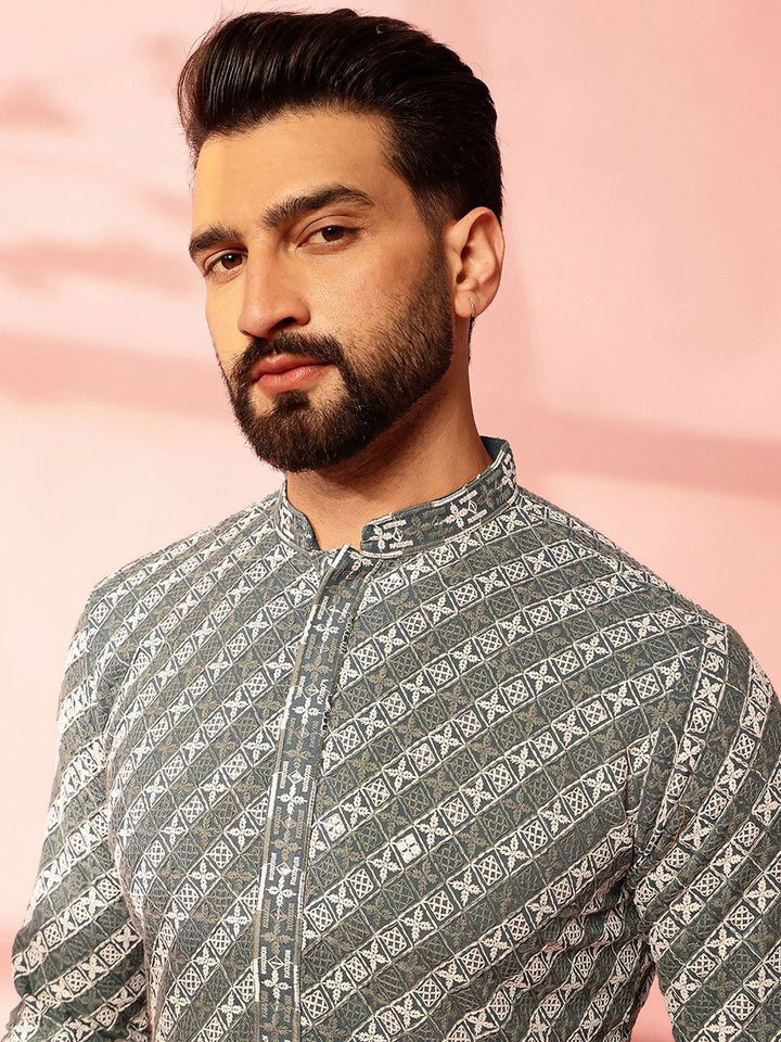 Anouk Men Embroidered Regular Sequinned Pure Cotton Kurta with Pyjamas