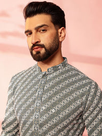 Anouk Men Embroidered Regular Sequinned Pure Cotton Kurta with Pyjamas