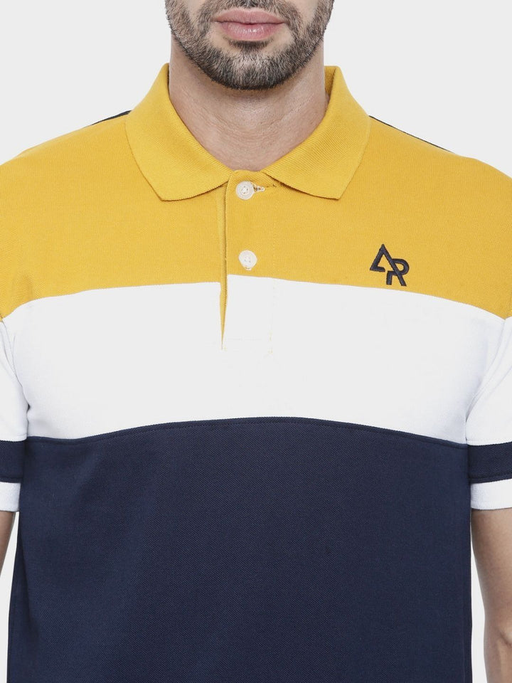 ADRO Lelaki Colourblocked Polo Collar Cotton T-shirt