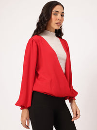 DressBerry Urban Goddess Plunge V-Neck Puff Sleeve Wrap Top