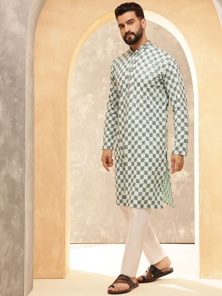 SOJANYA Kurta Kerja Benang Sulam Geometri Lelaki