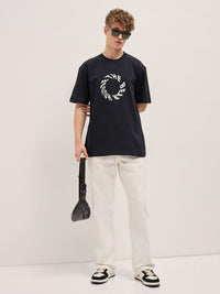 THE BEAR HOUSE Men Typography Printed Round Neck Cotton Oversized T-shirt