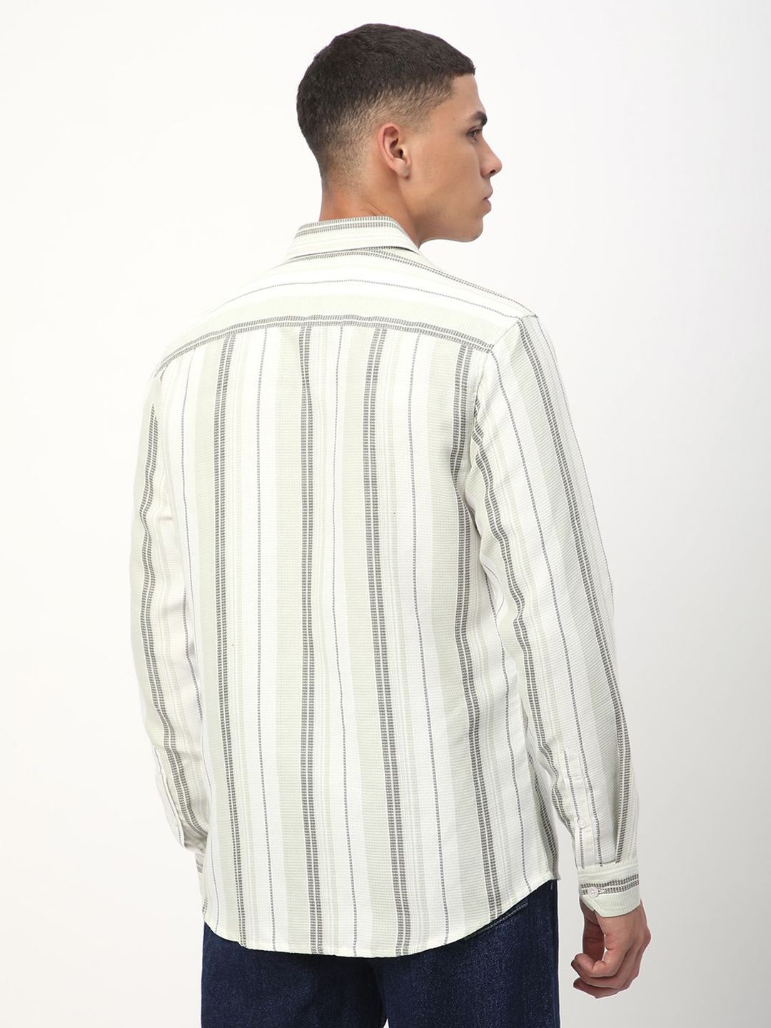 VASTRADO Men Classic Spread Collar Multi Striped Cotton Slim Fit Casual Shirt