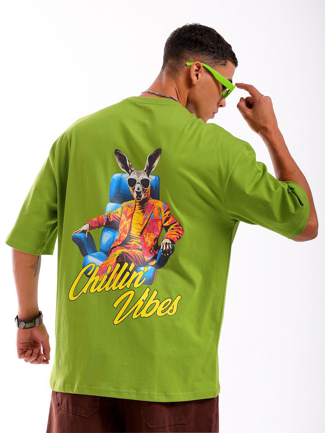 The Indian Garage Co Men Back Printed Oversized Round Neck Pure Cotton T-shirt