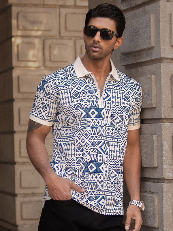 Powerlook Men Geometric Printed Polo Collar T-shirt