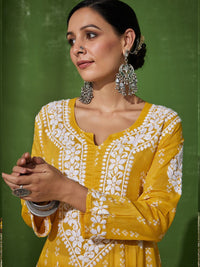 Rumah Wanita Chikankari Cotton Kuning Chikankari Sulam Kurta