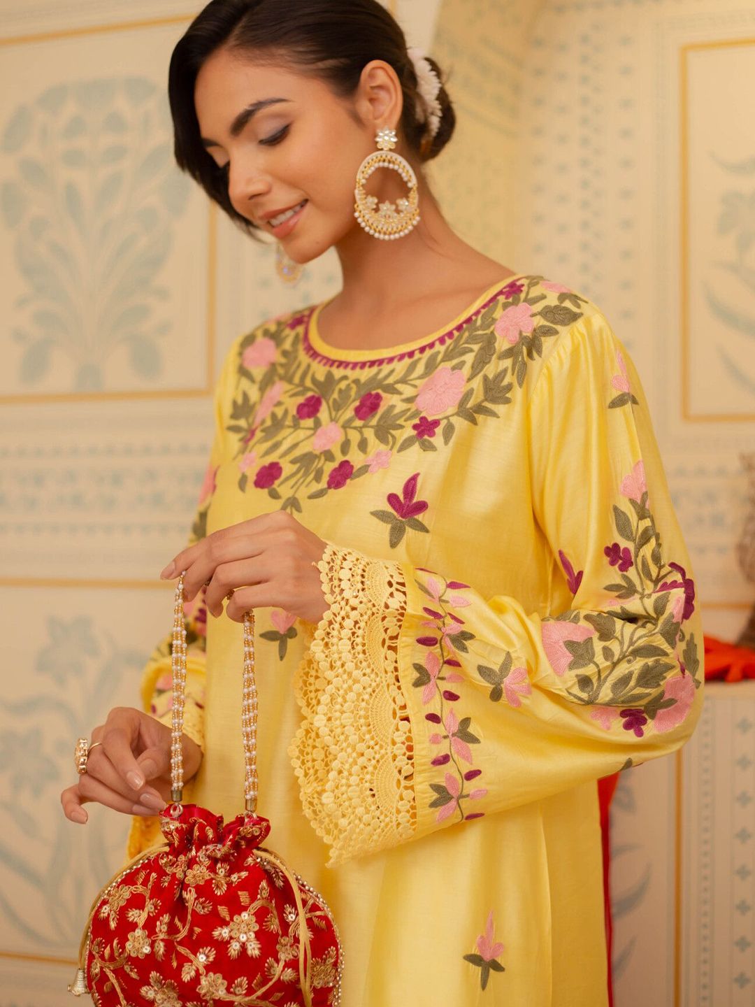 HOUSE OF KARI Women Chanderi Silk Kurta with Aari work