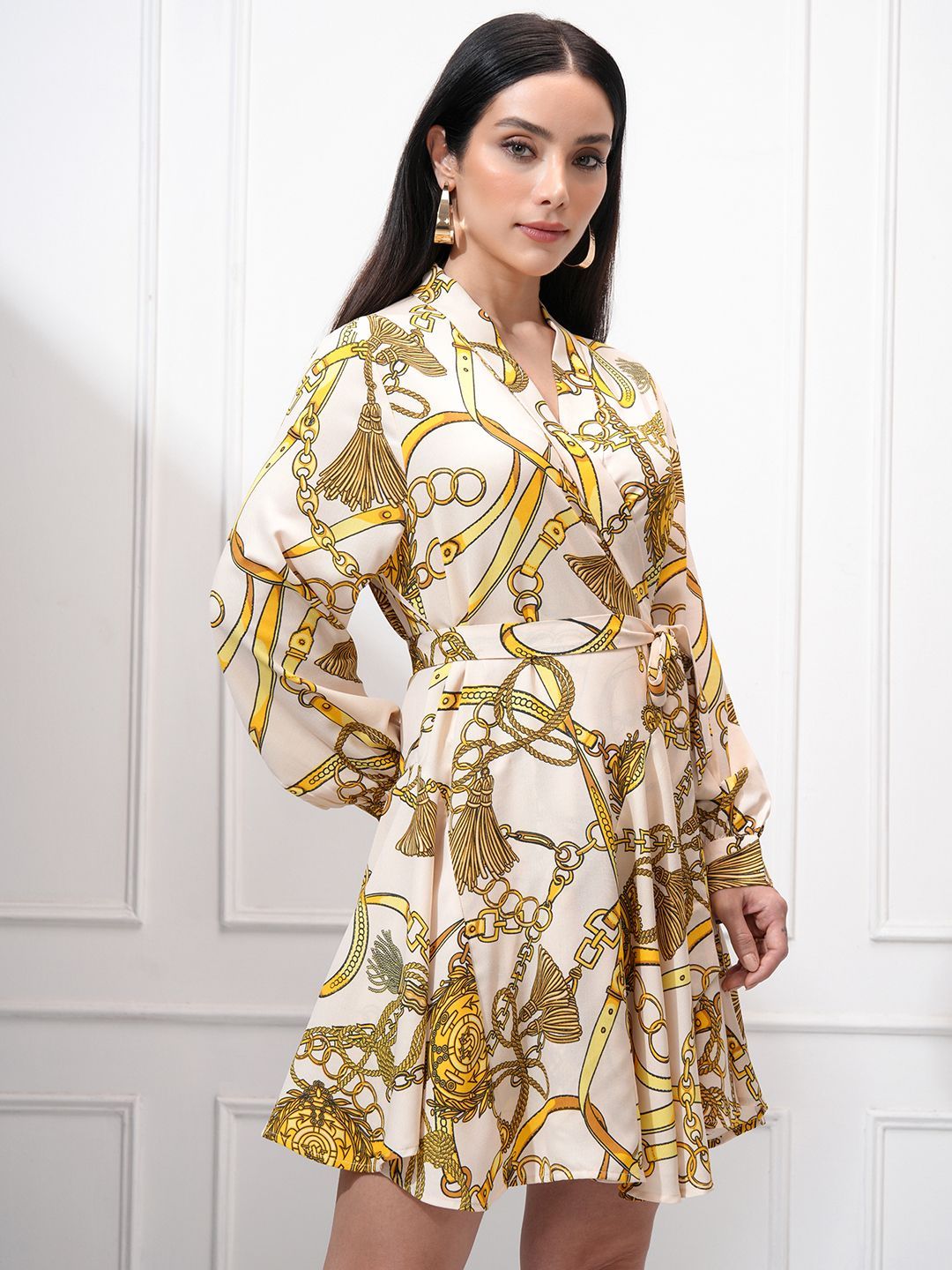 Tokyo Talkies Women Printed Satin Mini Wrap Dress