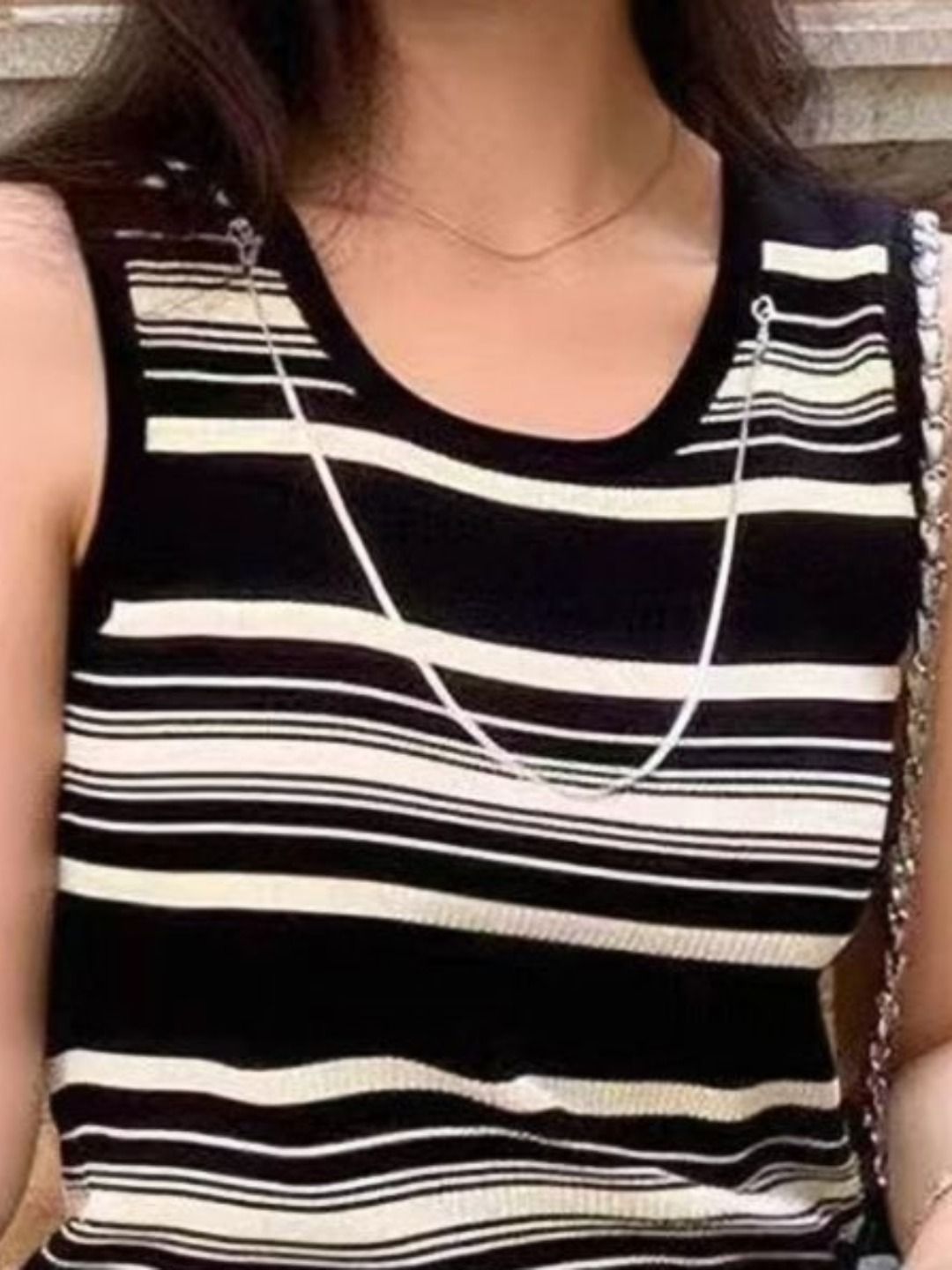 DressBerry Striped Round Neck Sleeveless Cotton Regular Fit T-shirt