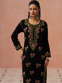 Rumah Wanita Chikankari Kerja Benang Sulam Bunga Kurta Bunga