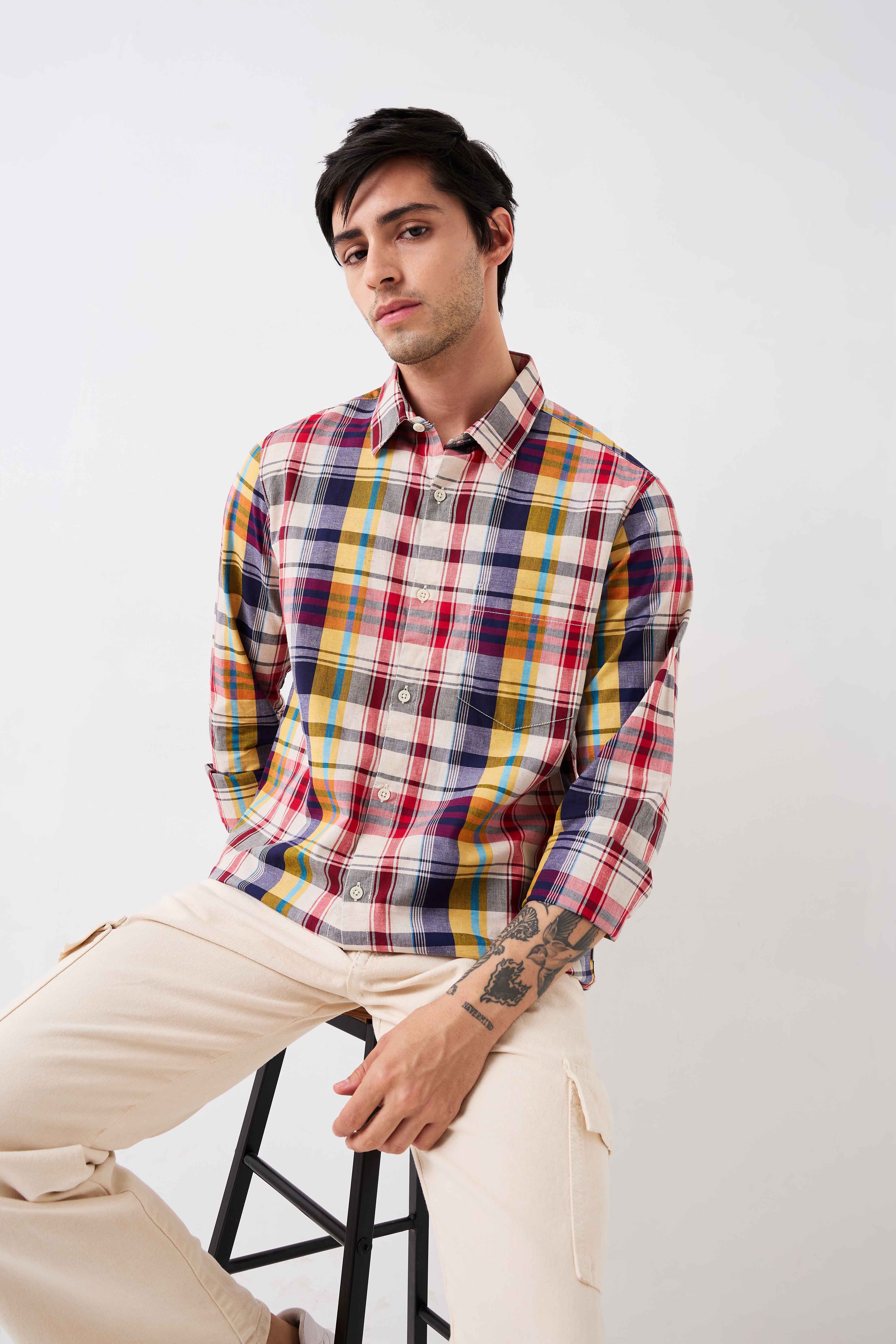 SPYKAR Men Spread Collar Tartan Checked Cotton Casual Shirt