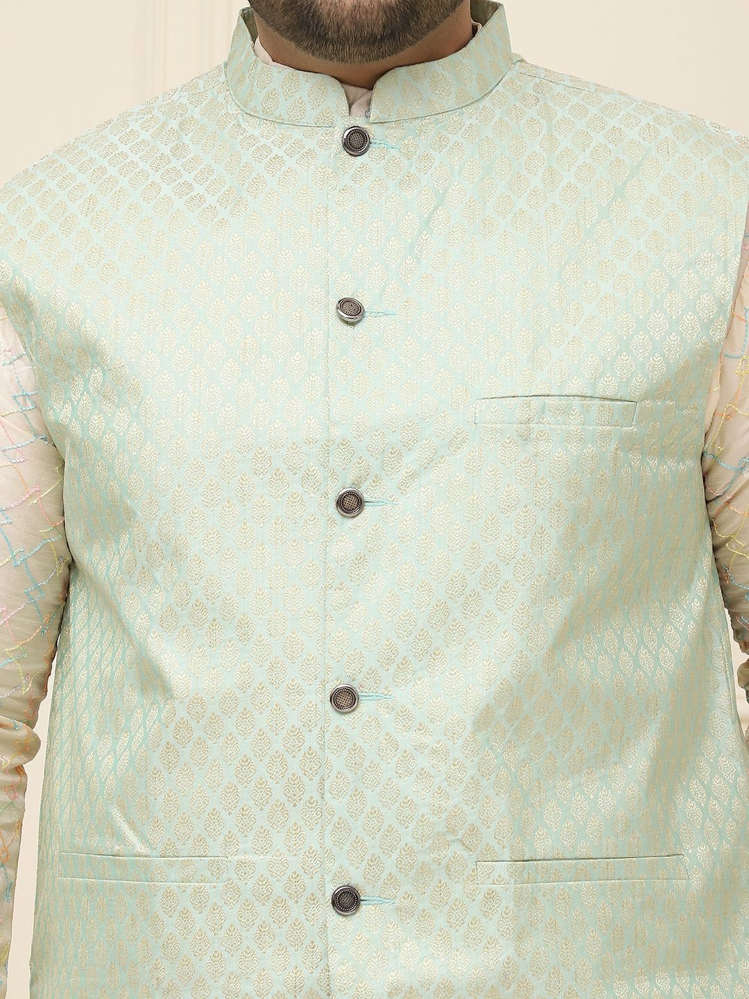 SOJANYA PLUS Men Plus Size Printed Mandarin Collar Nehru Jacket