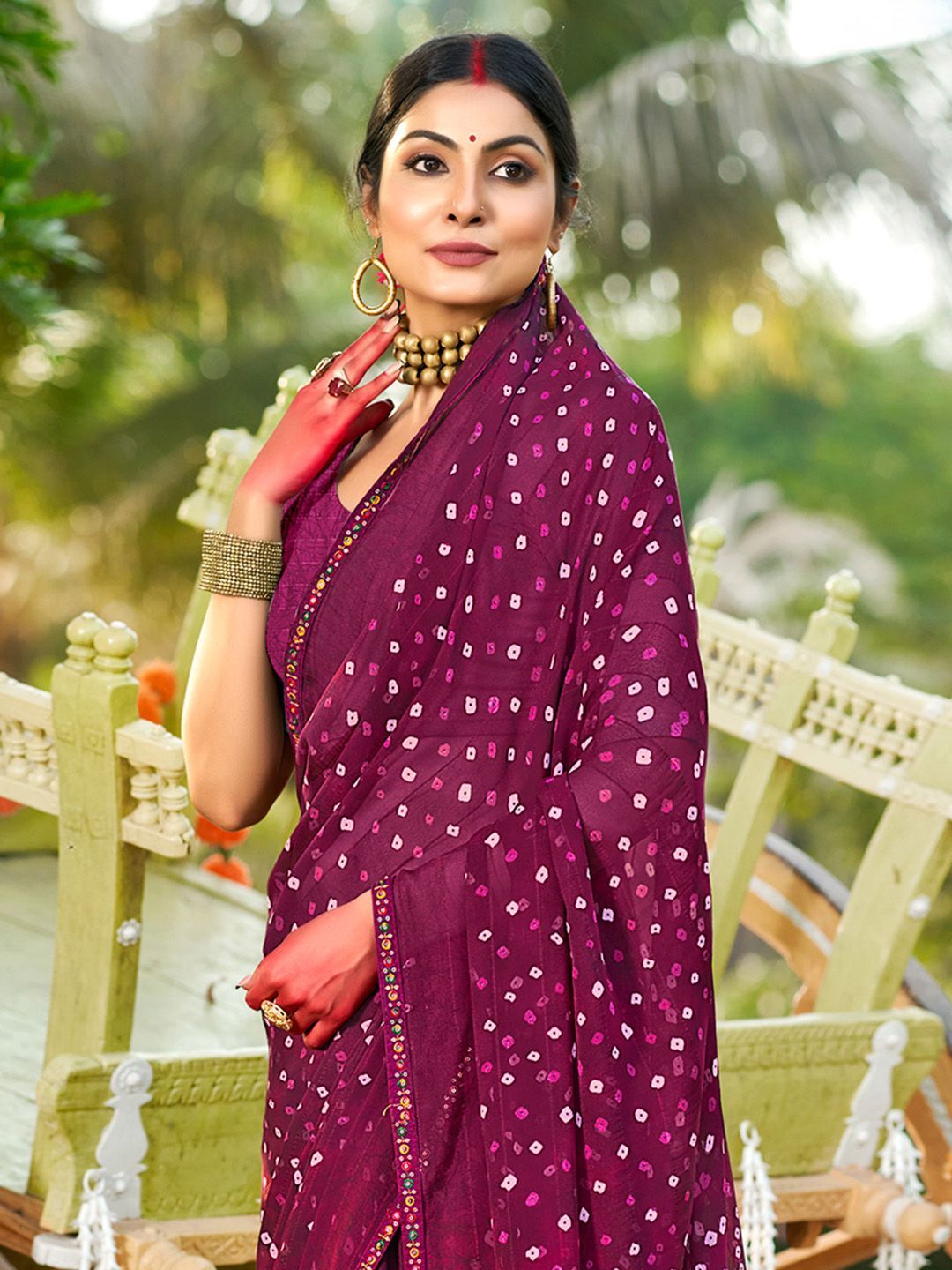 Saree mall Mirror Work Bandhani Sarees