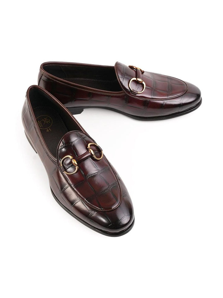 Monkstory Horsebit Smart Croc-Effect Slip-Ons Burgundy