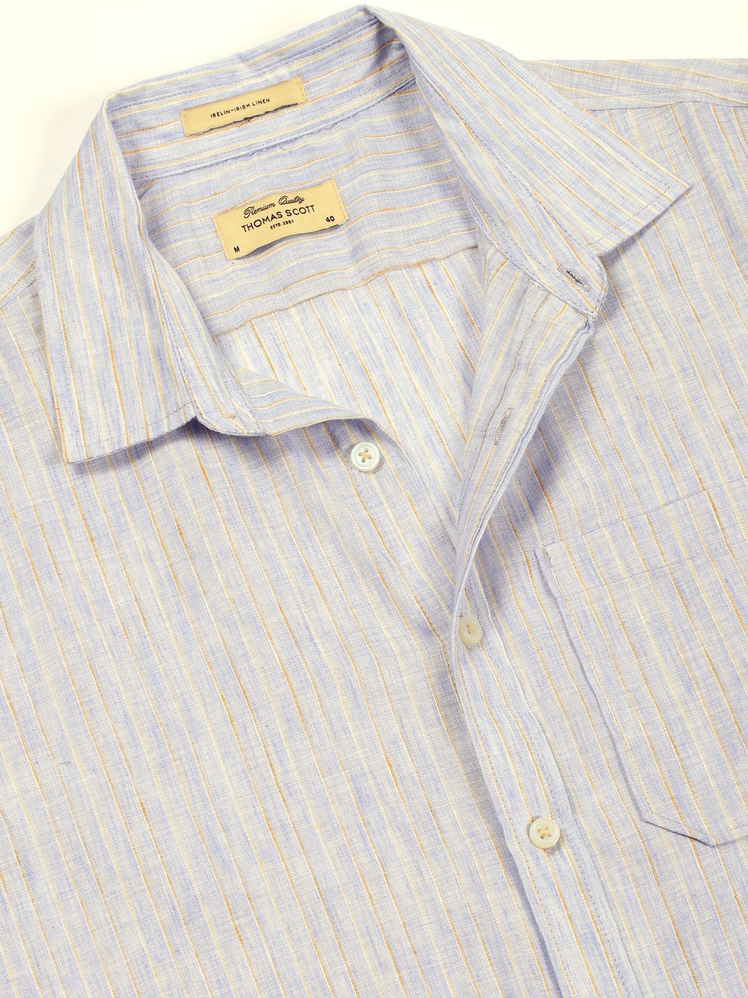 Thomas Scott Men Premium Striped Linen Blend Slim Fit Casual Shirt