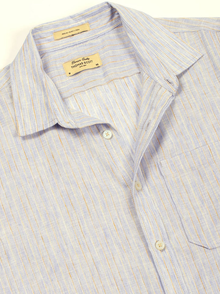 Thomas Scott Men Premium Striped Linen Blend Slim Fit Casual Shirt