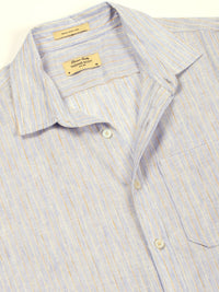 Thomas Scott Men Premium Striped Linen Blend Slim Fit Casual Shirt