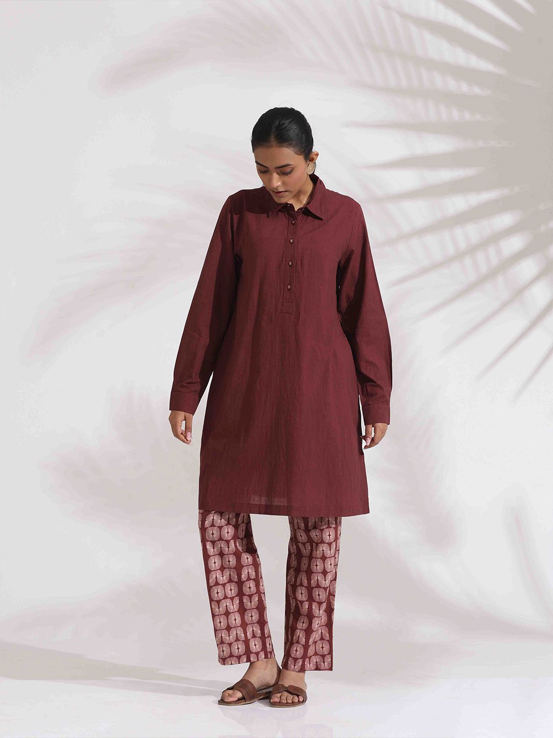 trueBrowns Shirt Collar Cotton Tunic with Trouser