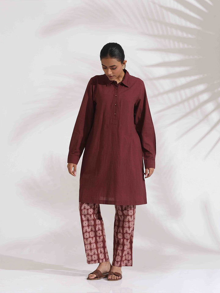 trueBrowns Shirt Collar Cotton Tunic with Trouser