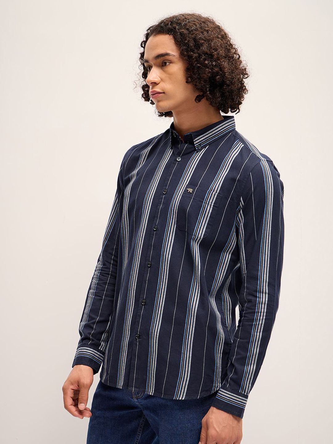 THE BEAR HOUSE Men Striped Slim Fit Pure Cotton Casual Shirt