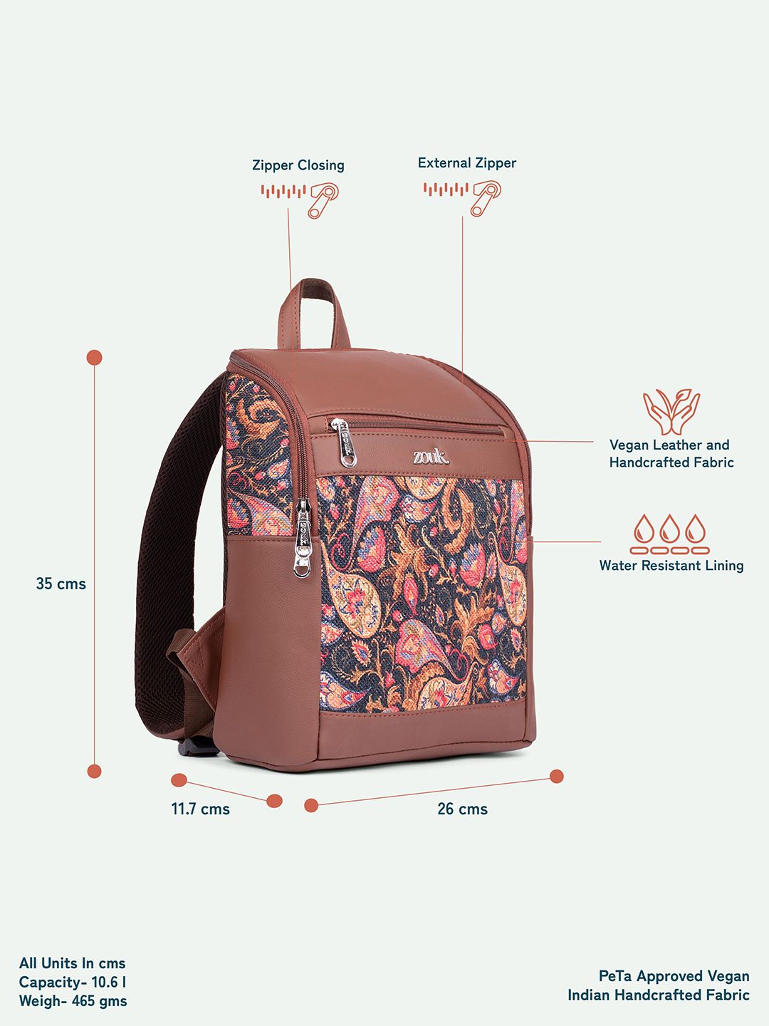 ZOUK Unisex Paisley Printed Backpack