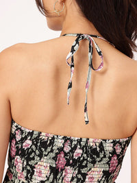 DressBerry Floral Finesse Halter Neck A-Line Midi Dress