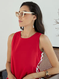 Pink Paprika by SASSAFRAS Women Solid Cotton A-Line Midi Dress